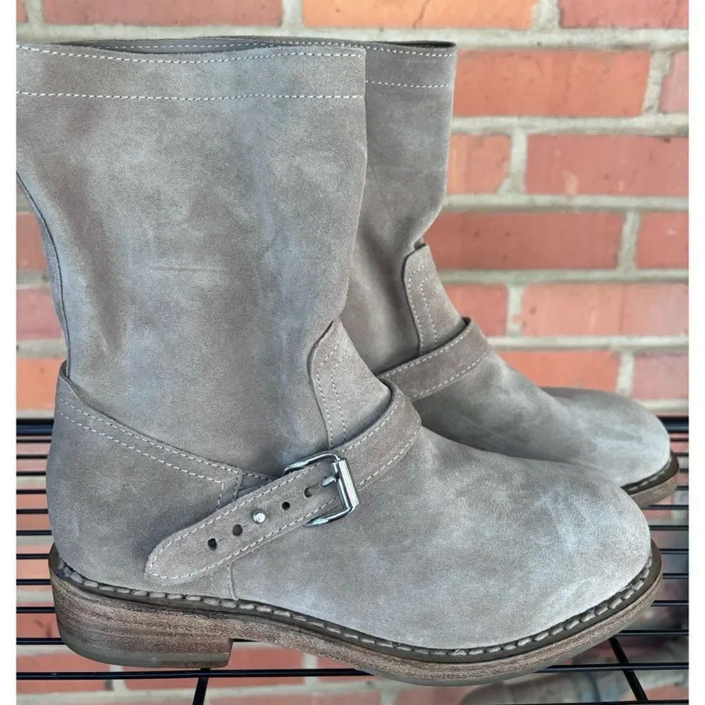 Rare Rag & Bone  Gray Oliver Suede Pull-on Mid-calf Booties Size 36.5 / Néw
